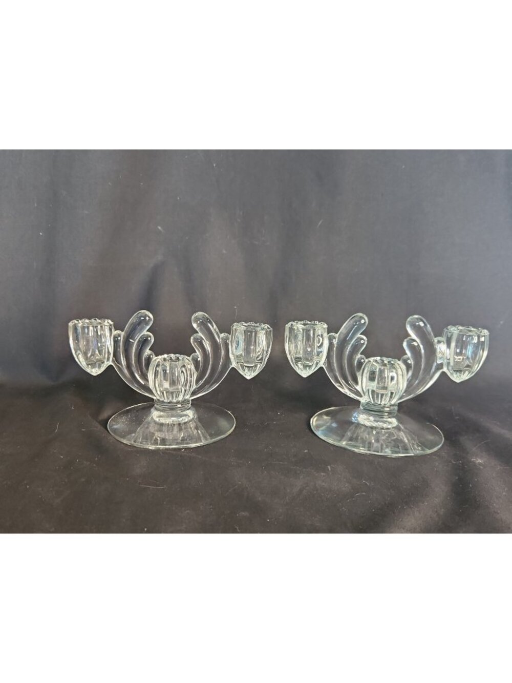 VTG Set Heisey Crystolite 3-Light Glass Candlestick Holders Branch Antler Design